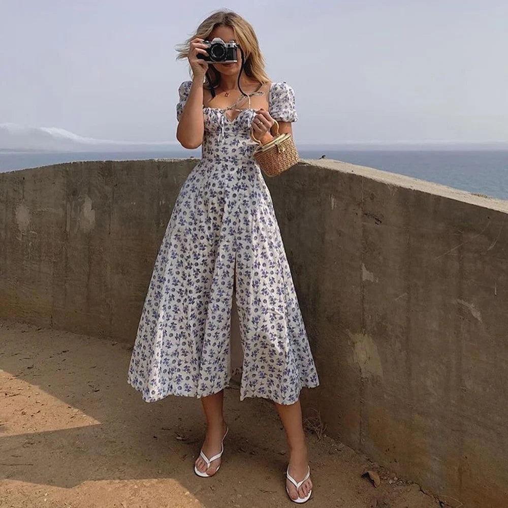 Chic Summer dress for women – floral pattern & puff sleeves
