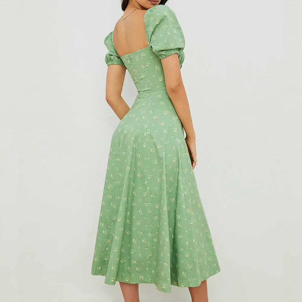 Chic Summer dress for women – floral pattern & puff sleeves