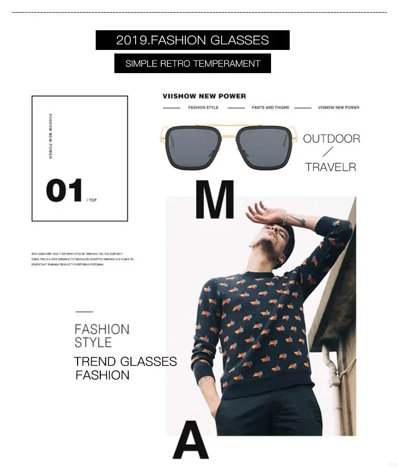Hot sale 🎁Stark Sunglasses – Fashion Square Driving Glasses for Men & Women, Unisex Metal Frame