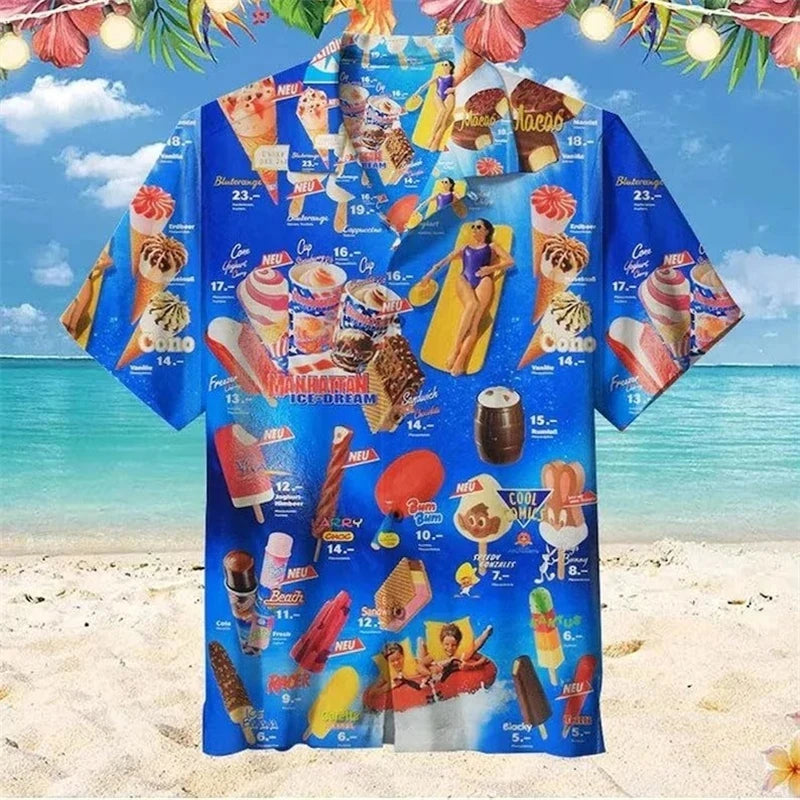 Outfits 2025👕Trendy Ice Cream Shirt – Cool Fashion 3D Print Hawaiian Beach Party T-Shirt for Men & Women (2025)