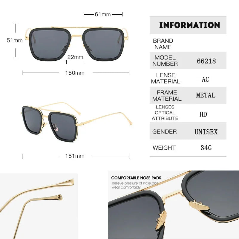 Hot sale 🎁Stark Sunglasses – Fashion Square Driving Glasses for Men & Women, Unisex Metal Frame