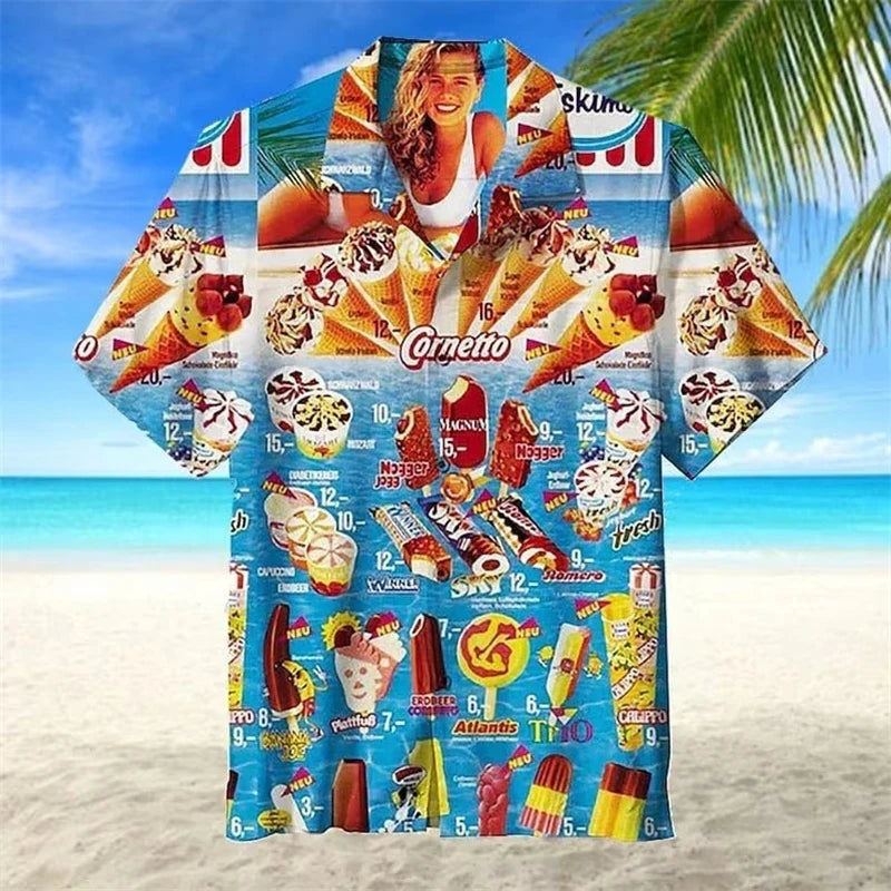 Outfits 2025👕Trendy Ice Cream Shirt – Cool Fashion 3D Print Hawaiian Beach Party T-Shirt for Men & Women (2025)
