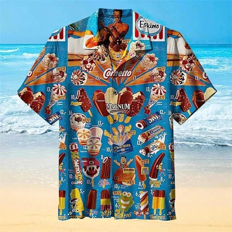Outfits 2025👕Trendy Ice Cream Shirt – Cool Fashion 3D Print Hawaiian Beach Party T-Shirt for Men & Women (2025)