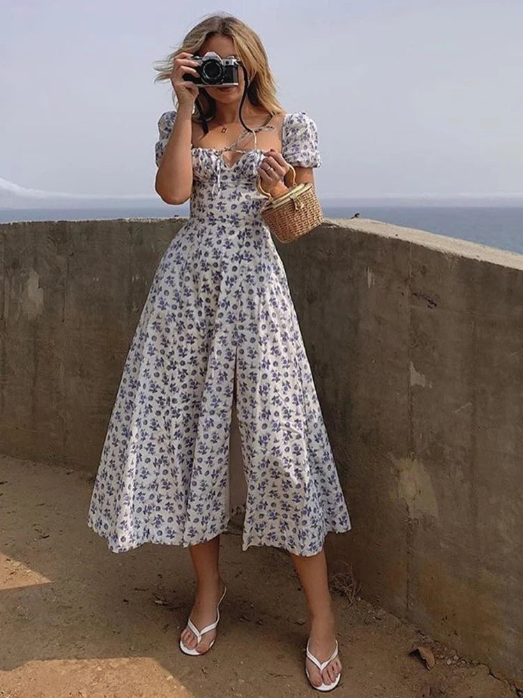 Chic Summer dress for women – floral pattern & puff sleeves
