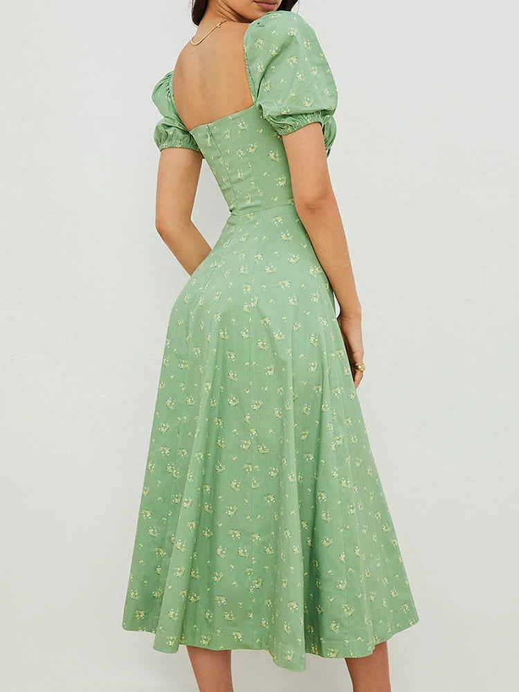 Chic Summer dress for women – floral pattern & puff sleeves