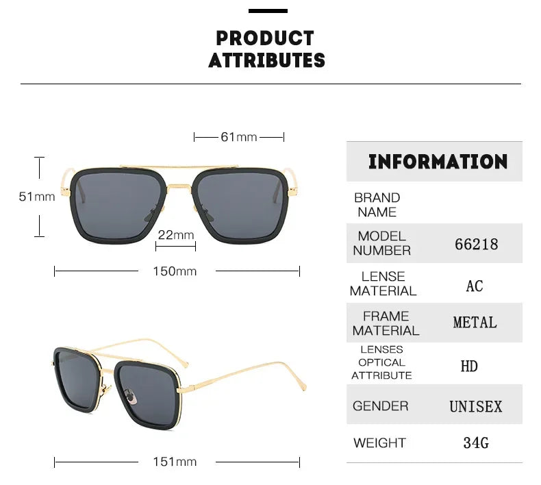 Hot sale 🎁Stark Sunglasses – Fashion Square Driving Glasses for Men & Women, Unisex Metal Frame