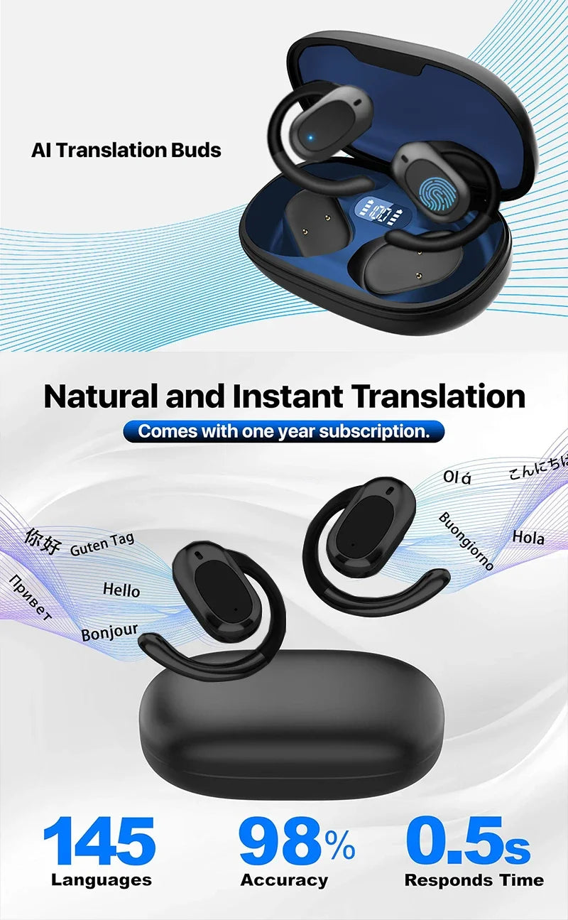 3-in-1 Translator Earbuds – Real-Time Translation in 144 Languages & Accents for Travel and Business