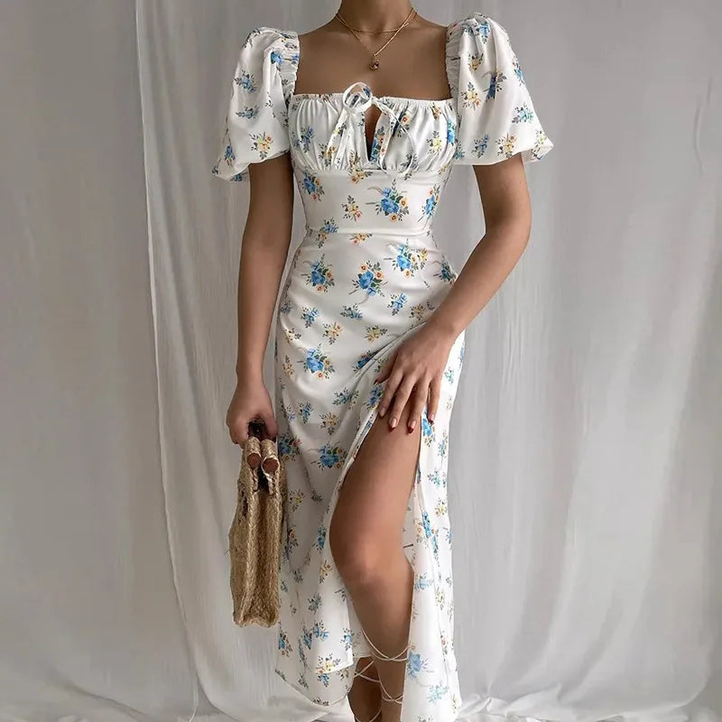 Chic Summer dress for women – floral pattern & puff sleeves