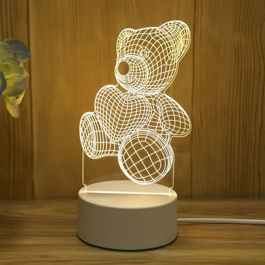 Romantic 3D Acrylic LED Night Light – Heart & Love Design for Bedroom or Kids' Room