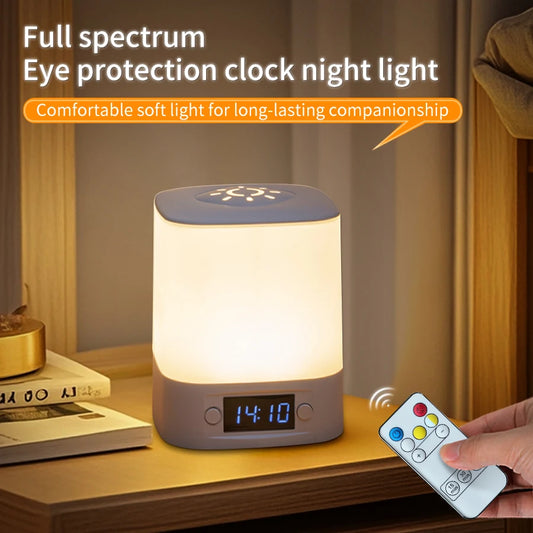 Hot sale ️🛒4-in-1 LED Night Light with Clock & Remote – Rechargeable Bedside Lamp