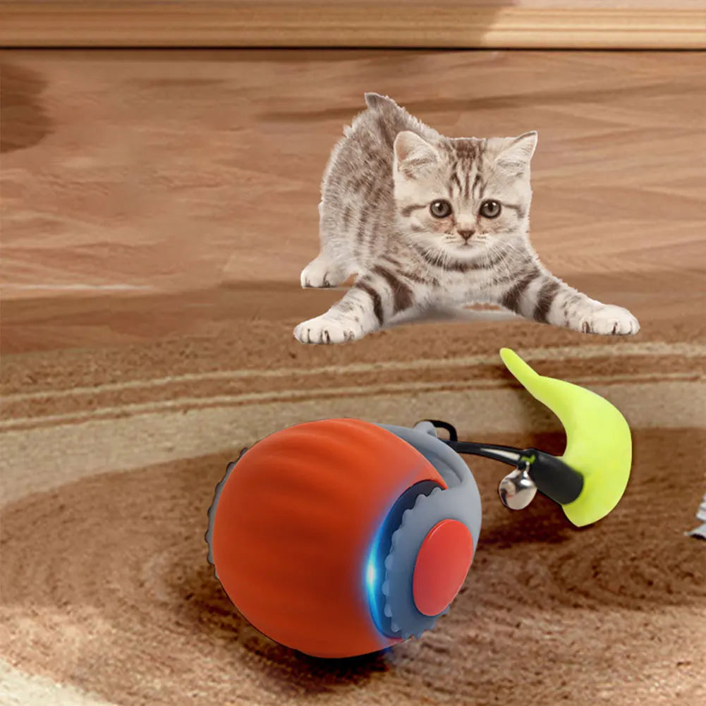 Interactive Cat Toy Ball – Automatic Rolling with Faux Tail, USB Rechargeable