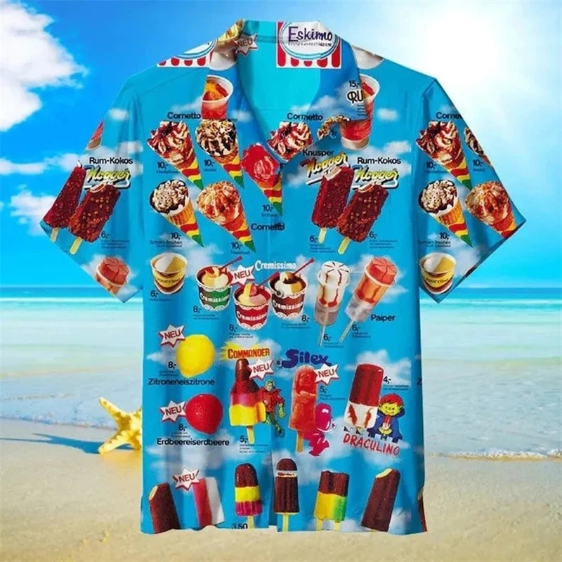 Outfits 2025👕Trendy Ice Cream Shirt – Cool Fashion 3D Print Hawaiian Beach Party T-Shirt for Men & Women (2025)